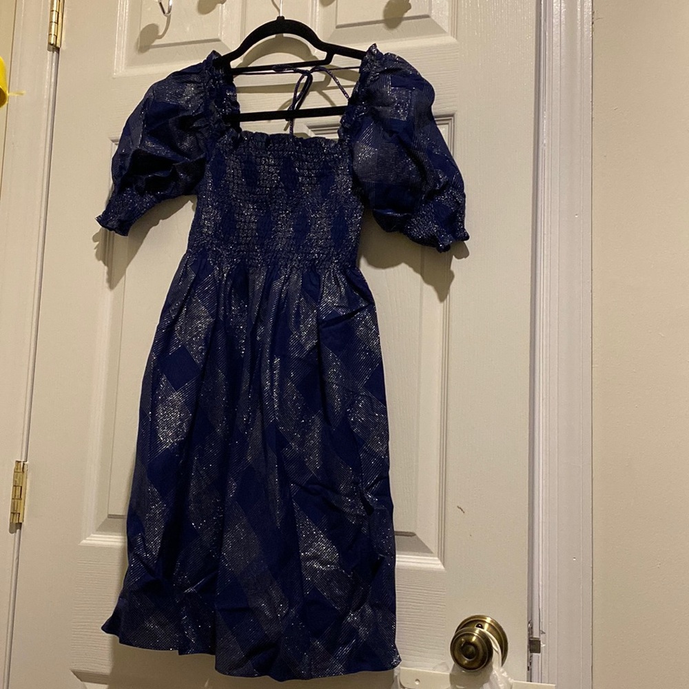 Hill House Athena Nap Dress - size XS- Navy Glitter Check